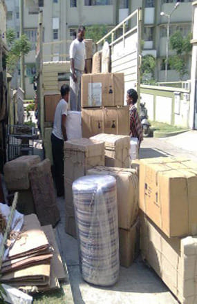Goods wrapped and stacked for loading